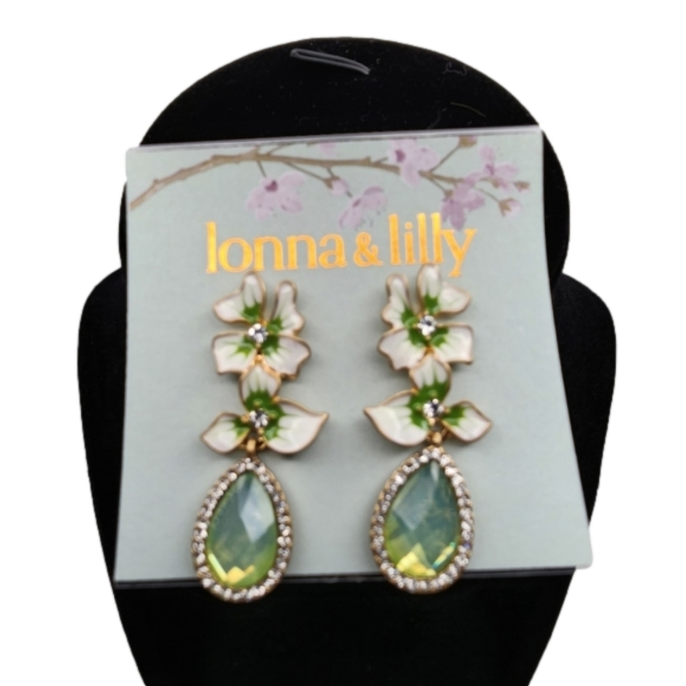 Lonna & Lilly Gold-Tone Crystal & Stone Flower Drop Earrings White and…